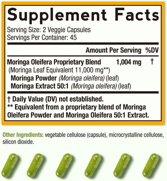 Doctor'S Recipes Moringa 11,000 Mg Strength, Complete Green Superfood, Natural Antioxidant Support, Non-Gmo, 90 Vegan Caps, No Caffeine Soy Gluten