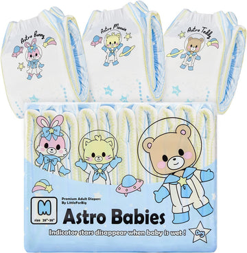 Littleforbig Printed Adult Brief Diapers 10 Pieces - Astro Babies (Medium 28"-38")