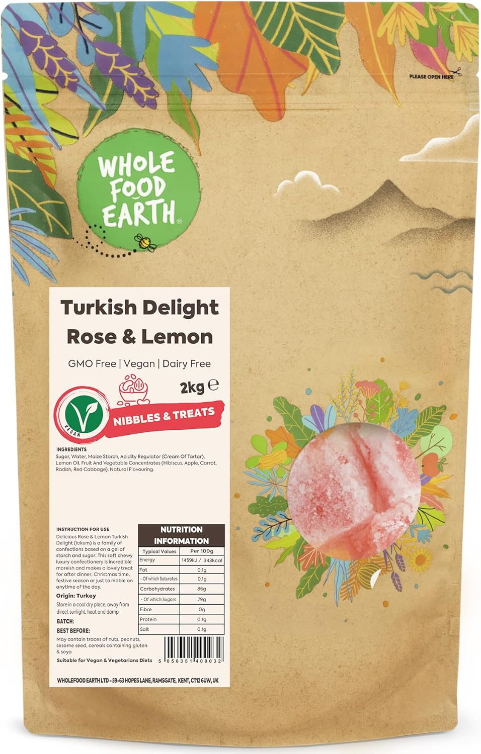 Wholefood Earth Turkish Delight Rose And Lemon 1 Kg | Gmo Free | Dairy Free