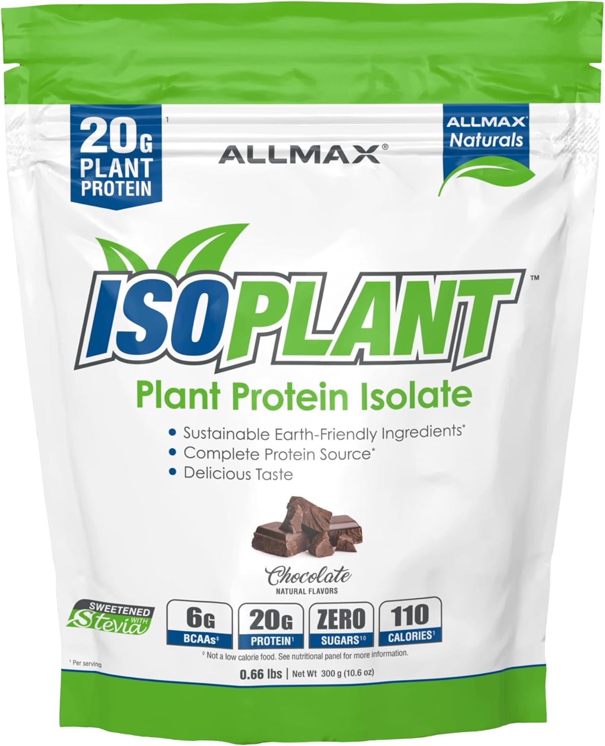 Allmax Isoplant, Chocolate - 300 G - 20 Grams Of Plant Protein Isolate Per Scoop - Low Fat & Zero Added Sugar - Lactose Free & Gluten Free - High In Iron - Approx. 10 Servings