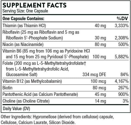 Thorne B-Complex #6 - Vitamin B Complex With Active Forms Of Essential B Vitamins And Extra B6-60 Capsules