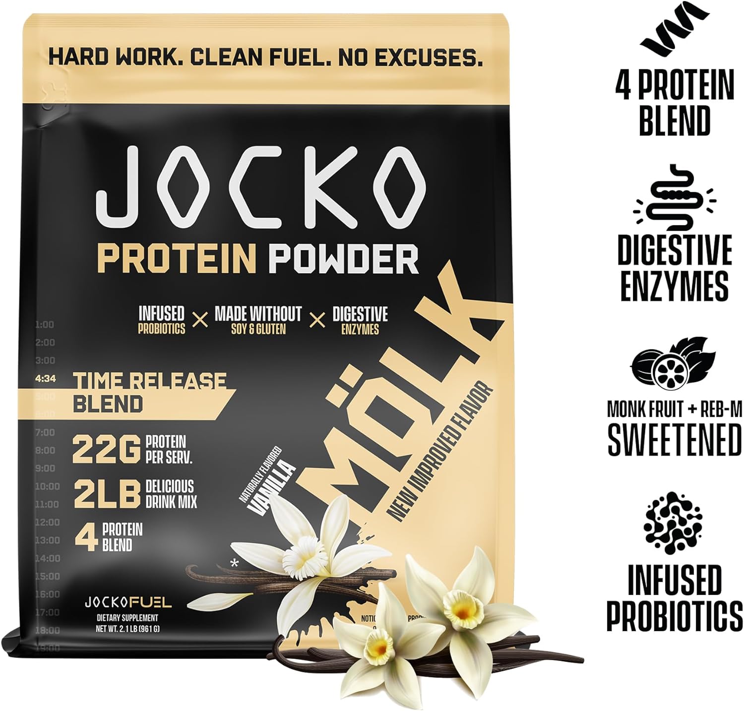 Jocko Mölk Whey Protein Powder (Vanilla) - Keto, Probiotics, Grass Fed
