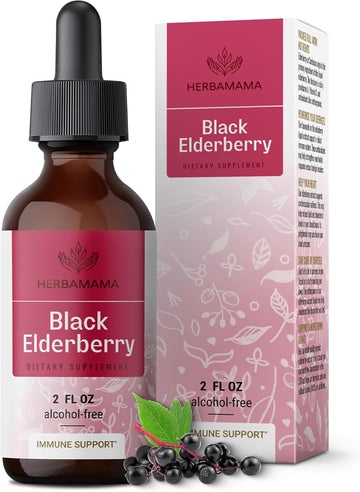 Herbamama Black Elderberry Drops - Vegan Elderberry Extract Immune Support Supplement - Elderberry Vitamins For Immune Health - Sugar & Alcohol-Free, 21-Day Supply