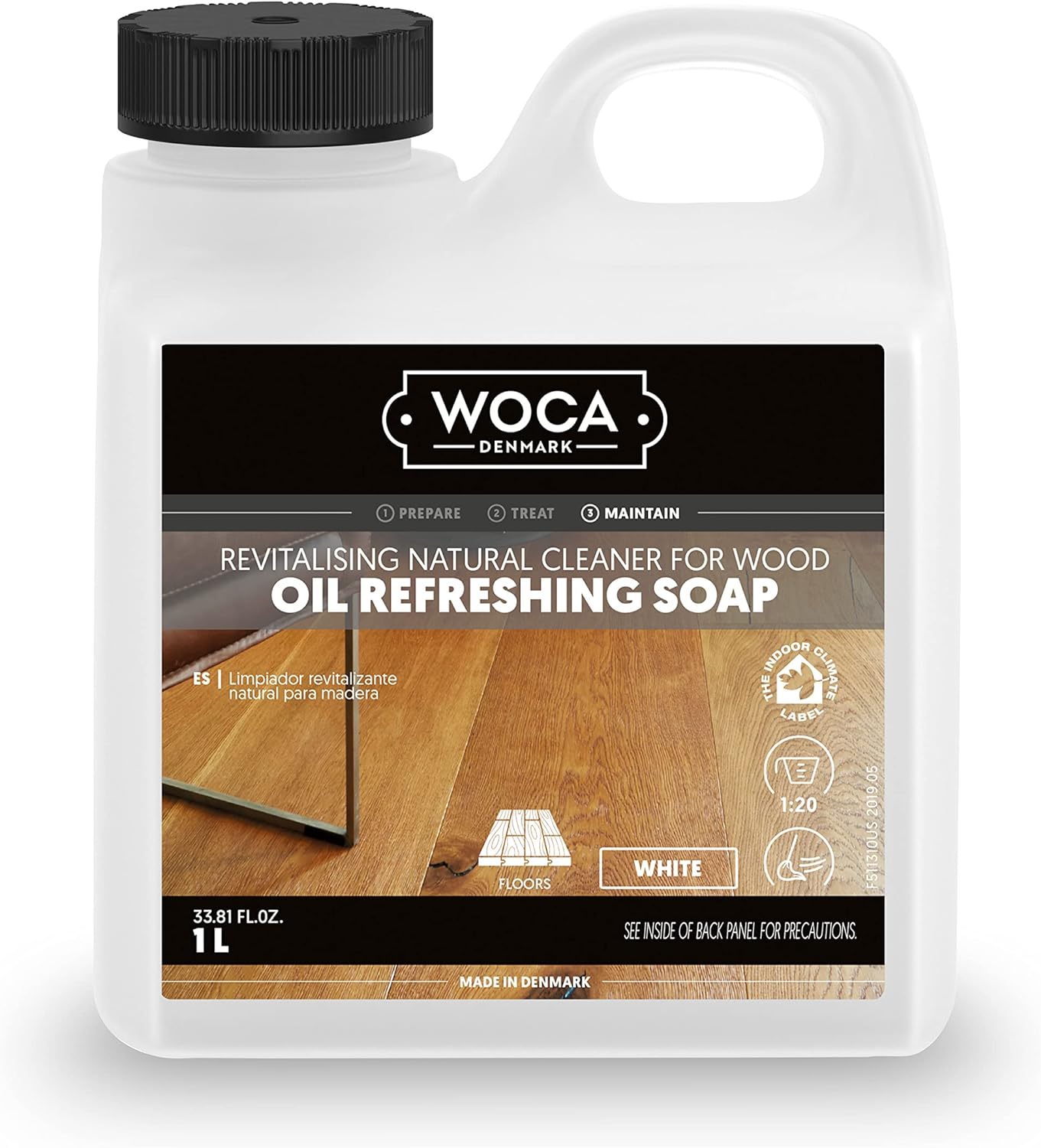 WOCA Denmark Oil Refreshing Soap White 1L, Concentrated Rejuvenator for Oiled or Waxed Wood. Food Contact Safe, Plant Based, made for floors and furniture