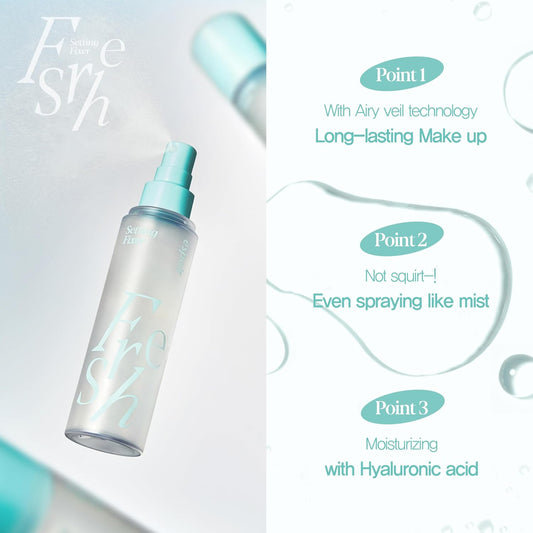 Espoir Fresh Setting Fixer | Makeup Setting Spray For Long-Lasting Makeup | 3.38 Fl Oz | Mist-Like Spray For Lightweight Layering On The Skin | Moisturizing And Refreshing Finish | Korean Makeup