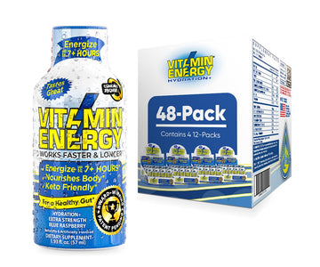 Vitamin Energy Hydration+ Energy Drink Shots, Blue Raspberry Flavor, Up To 7+ Hours Of Energy, 1.93 Fl Oz, 48 Count