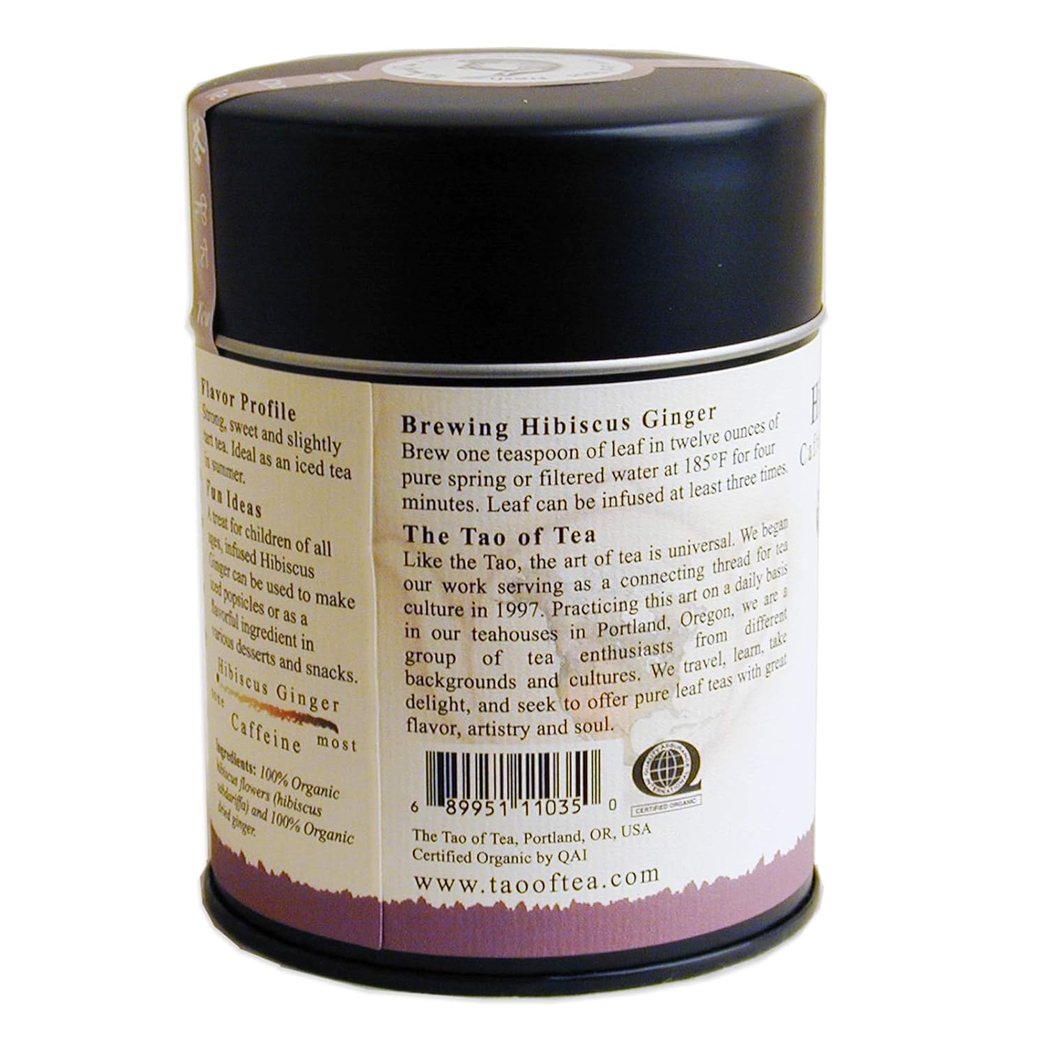 The Tao Of Tea, Hibiscus Ginger Tea, Loose Leaf, 3.0 Ounce Tin To Make 50 Cups