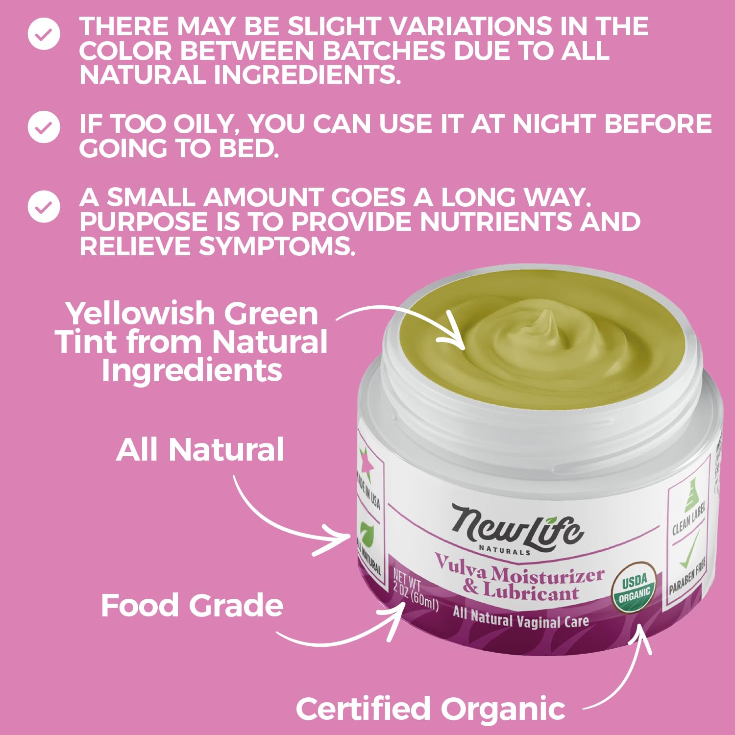 NewLife Naturals Organic Vulva Cream - Vaginal Moisturizer - Intimate Feminine Care - Post Menopause Support - Estrogen-Free Formula - Eases Dryness, Itching, Irritation and Discomfort - 2 Oz : Health & Household