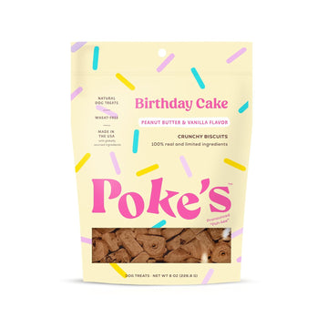 Poke'S Birthday Cake Dog Treats – Crunchy Biscuits, Peanut Butter & Vanilla Recipe – Limited Ingredient Natural Dog Treats Made In The Usa – Wheat-Free, 8Oz