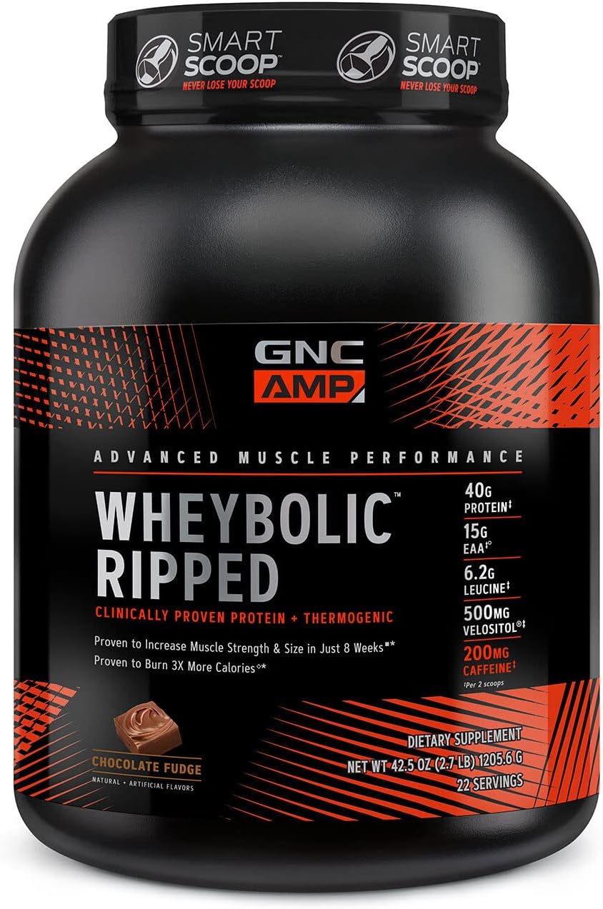 Gnc Amp Wheybolic Ripped | Targeted Muscle Building And Workout Support Formula | Pure Whey Protein Powder Isolate With Bcaa | Gluten Free | Chocolate Fudge | 22 Servings