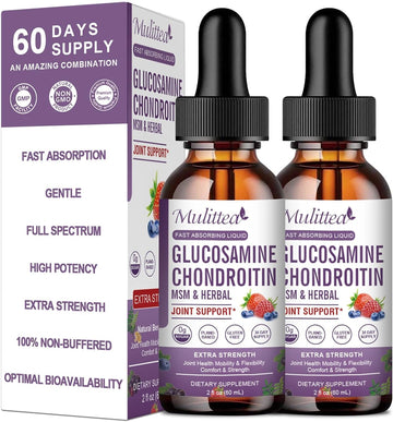 Glucosamine Chondroitin Msm Liquid Drops-W/Elderberry, Boswelia &Hyaluronic Acid-Extra Strength Joint Support Supplement For Mobility, Flexibility & Bones,High Absorption,60Ml (2 Fl Oz)