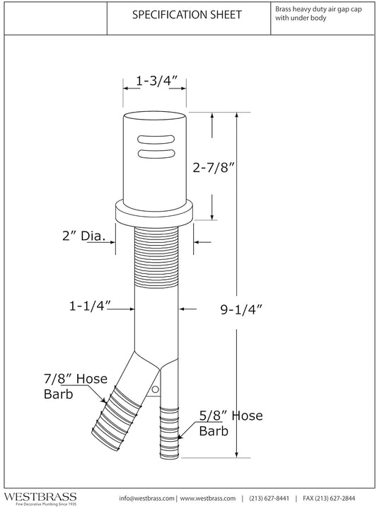 Westbrass A200-1-20 1-3/4" x 2-3/4" Solid Brass Air Gap Cap Kit, Skirted, Stainless Steel
