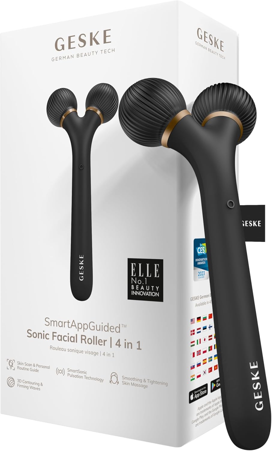Geske Smartappguided™ Sonic Facial Roller | 4 In 1 | Derma Roller | Facial Dermasmooth Stimulator | Professional Facial Roller | For Skincare And Beauty Routine