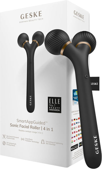 Geske Smartappguided™ Sonic Facial Roller | 4 In 1 | Derma Roller | Facial Dermasmooth Stimulator | Professional Facial Roller | For Skincare And Beauty Routine