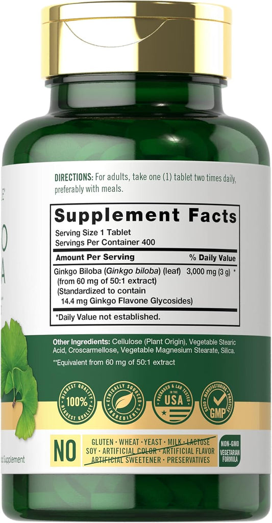 Carlyle Ginkgo Biloba 3000Mg | 400 Tablets | Non-Gmo, Gluten Free Supplement