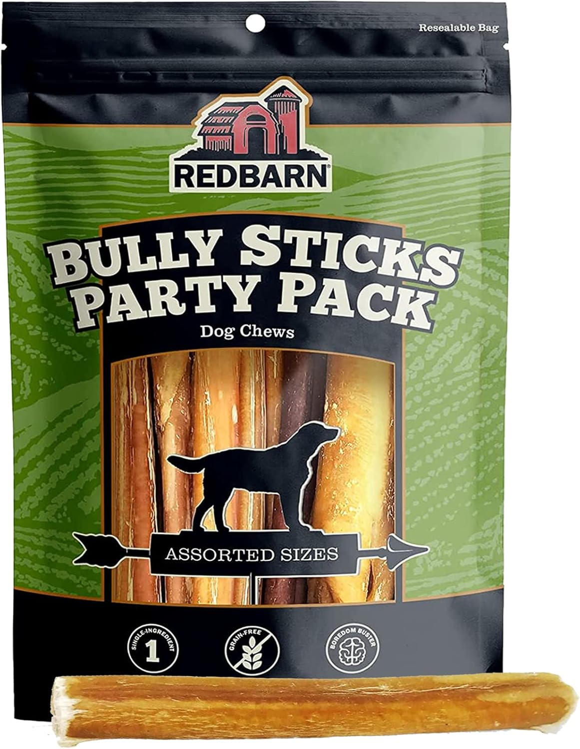 Redbarn All Natural 5-8” Bully Sticks For Small & Large Dogs - Healthy Long Lasting Chews Variety Party Pack - 100% Beef Single Ingredient Low Odor Rawhide Free Dental Treats - 8 Oz Bag