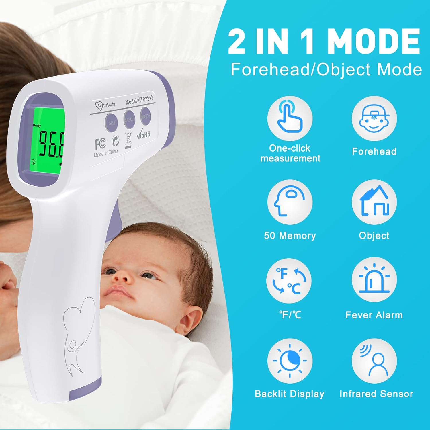 Digital Thermometer for Adults and Kids, No Touch Forehead Thermometer for Baby, 2 in 1 Body Surface Mode Infrared Thermometer with Fever Alarm and Instant Accuracy Readings : Baby