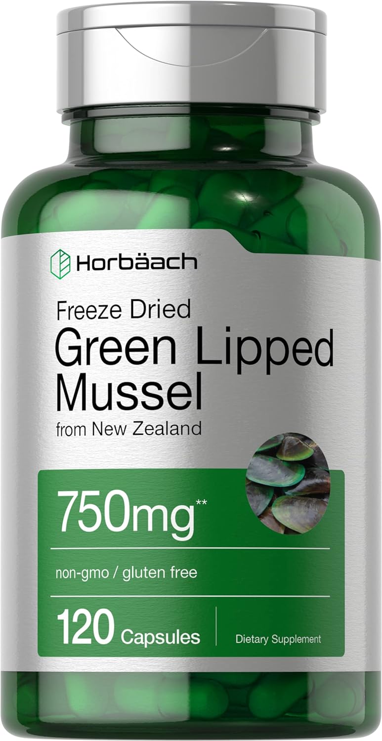 Horbäach Green Lipped Mussel | 750 mg | 120 Capsules | from New Zealand | Premium Freeze Dried Mussel Powder | Non-GMO and Gluten Free