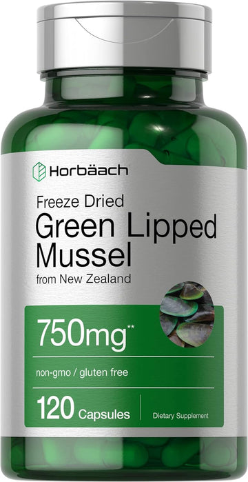 Horbäach Green Lipped Mussel | 750 Mg | 120 Capsules | From New Zealand | Premium Freeze Dried Mussel Powder | Non-Gmo And Gluten Free