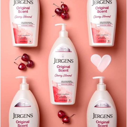 Jergens Original Scent Dry Skin Body Lotion, Hand and Body Moisturizer, for Long Lasting Skin Hydration, with HYDRALUCENCE blend and Cherry Almond Essence, 32 Ounce (Pack of 6)