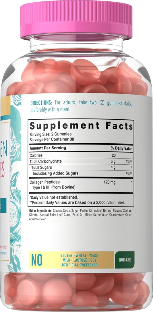 Carlyle Collagen Peptide Gummies | Strawberry Flavor Beauty Supplement | Hydrolyzed Collagen For Women & Men | Type 1 & 3 | Non-Gmo, Gluten Free