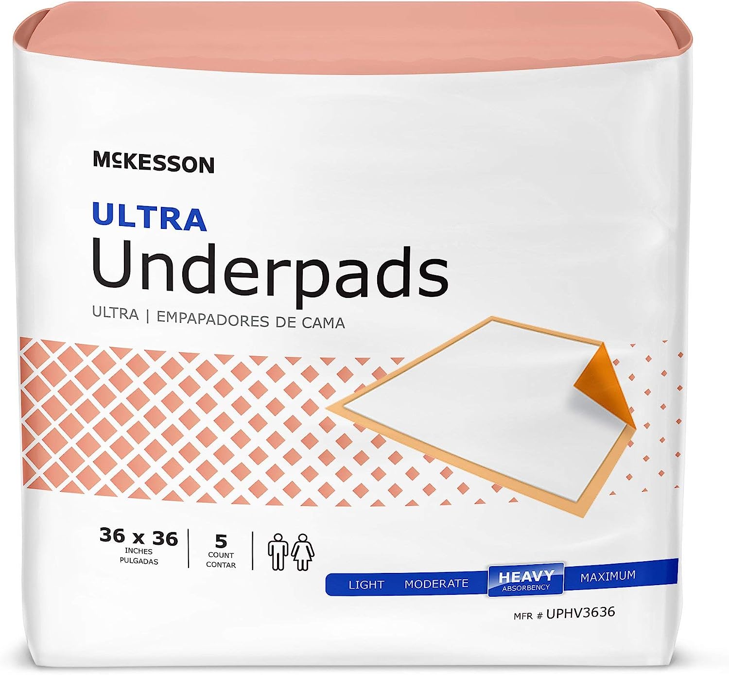 McKesson Ultra Underpads, Adult Incontinence Bed Pads, Chux, Disposable, Heavy Absorbency, 36 in x 36 in, 50 Count