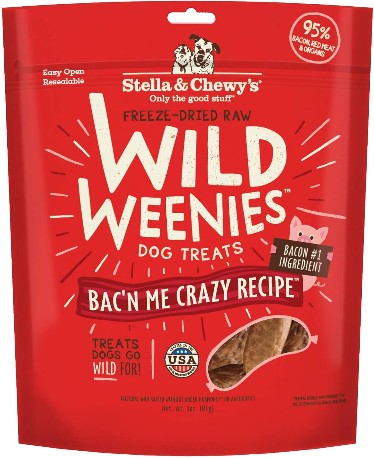 Stella & Chewy'S Freeze-Dried Raw Wild Weenies Dog Treats – All-Natural, Protein Rich, Grain Free Dog & Puppy Treat – Great For Training & Rewarding – Bac’N Me Crazy Recipe – 3 Oz Bag
