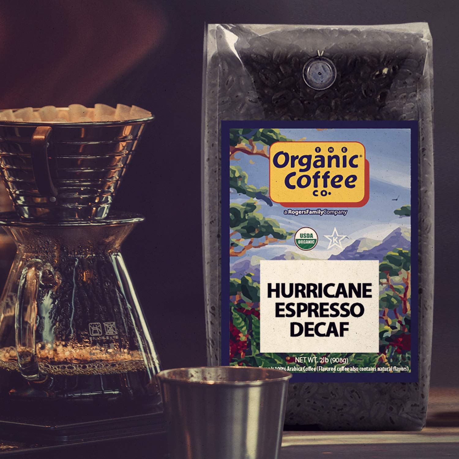 The Organic Coffee Co. Whole Bean Coffee - DECAF Hurricane Espresso Roast (2lb Bag), Medium Dark Roast, Swiss Water Processed, USDA Organic : Roasted Coffee Beans : Grocery & Gourmet Food