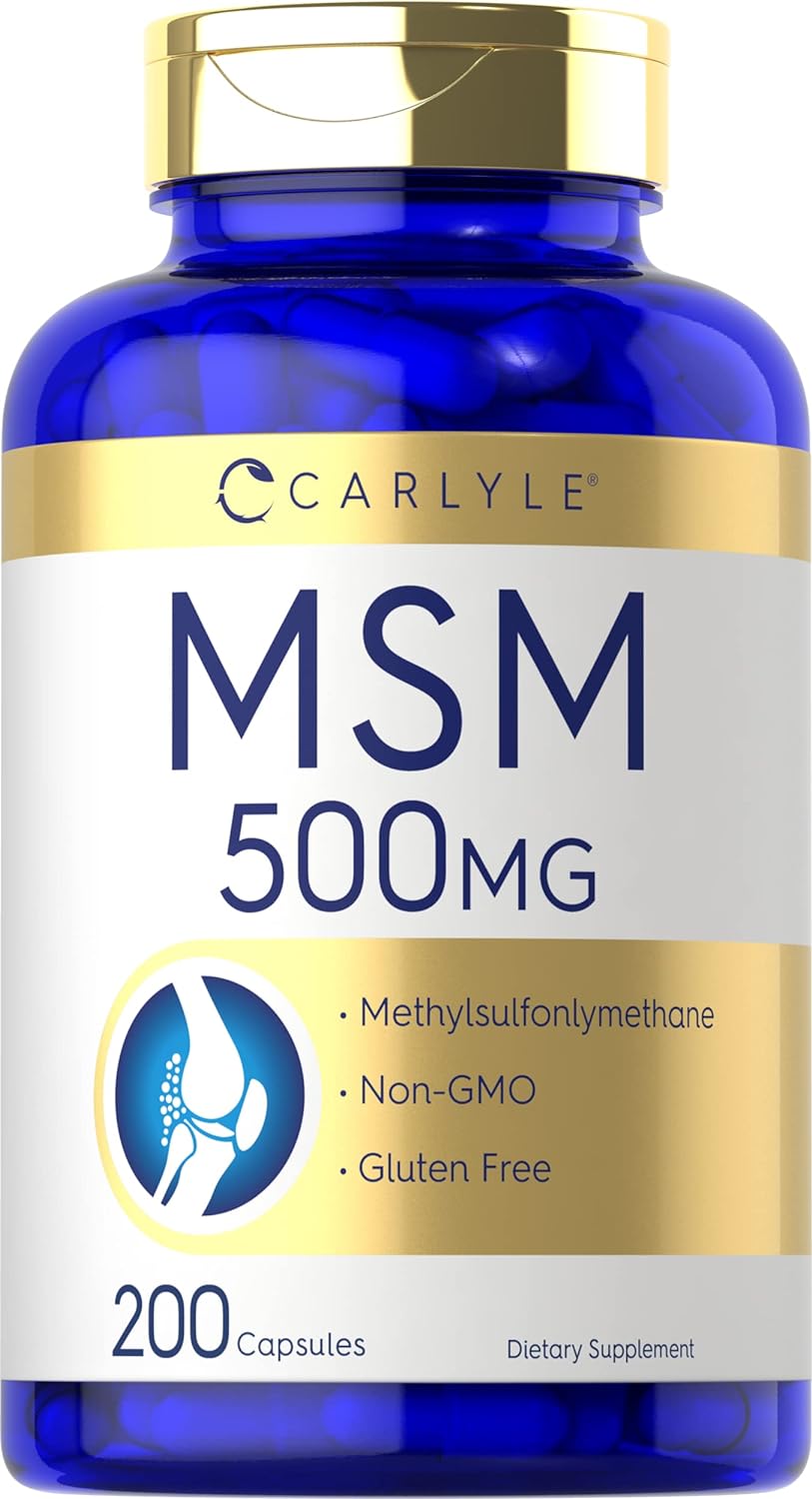 Carlyle MSM Supplement | 500mg | 200 Capsules | Non-GMO, and Gluten Fr