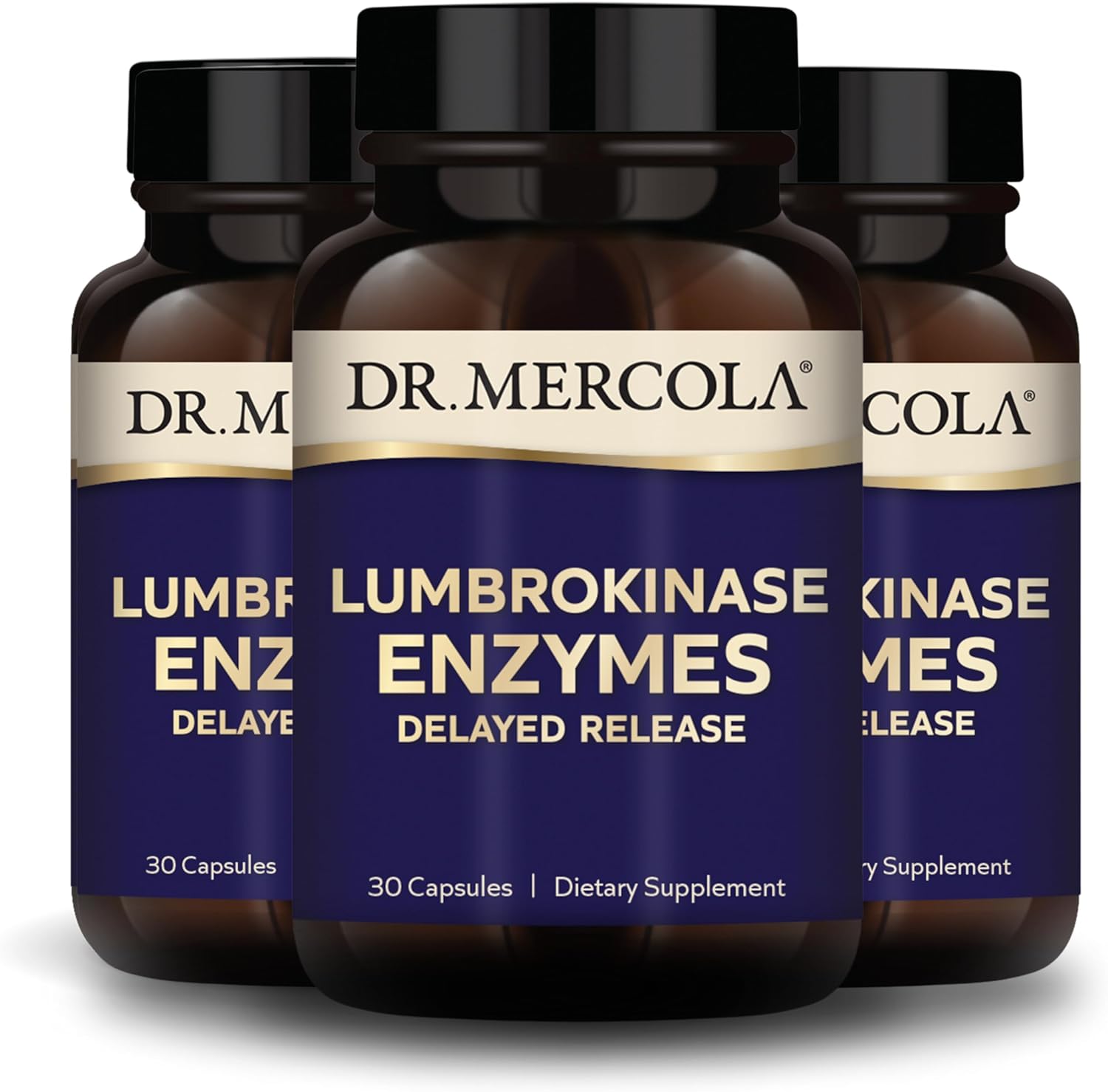 Dr. Mercola Lumbrokinase Enzymes Delayed Release, 30 Servings (30 Capsules), Pack of 3, Dietary Supplement, Supports Cardiovascular and Cognitive Health, Non-GMO