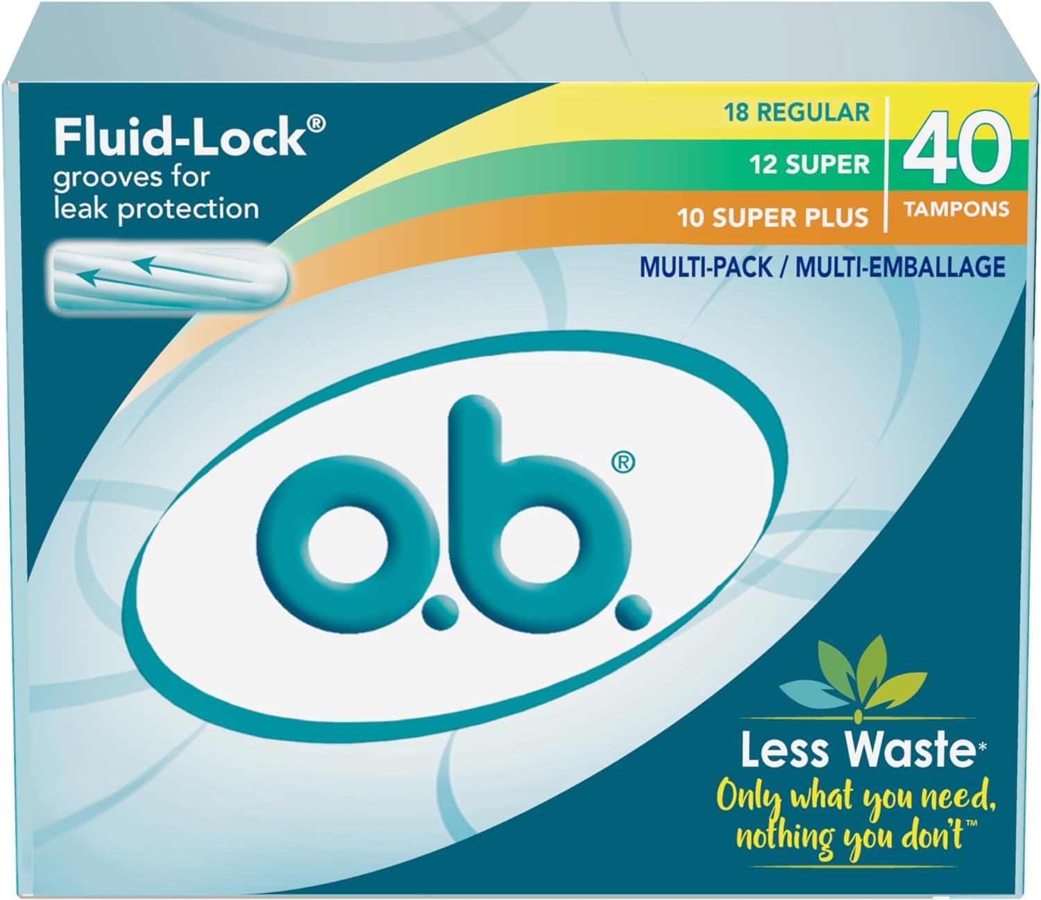 o.b. Tampons Multipack | Non-Applicator Tampon, Unscented | Regular/Super/Super Plus Tampons, 40ct