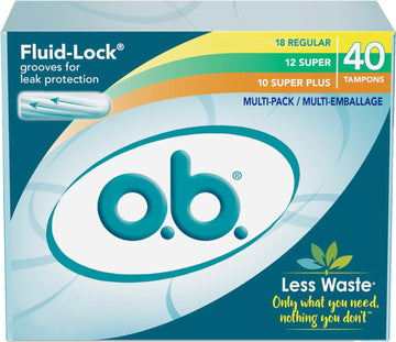 o.b. Tampons Multipack | Non-Applicator Tampon, Unscented | Regular/Super/Super Plus Tampons, 40ct