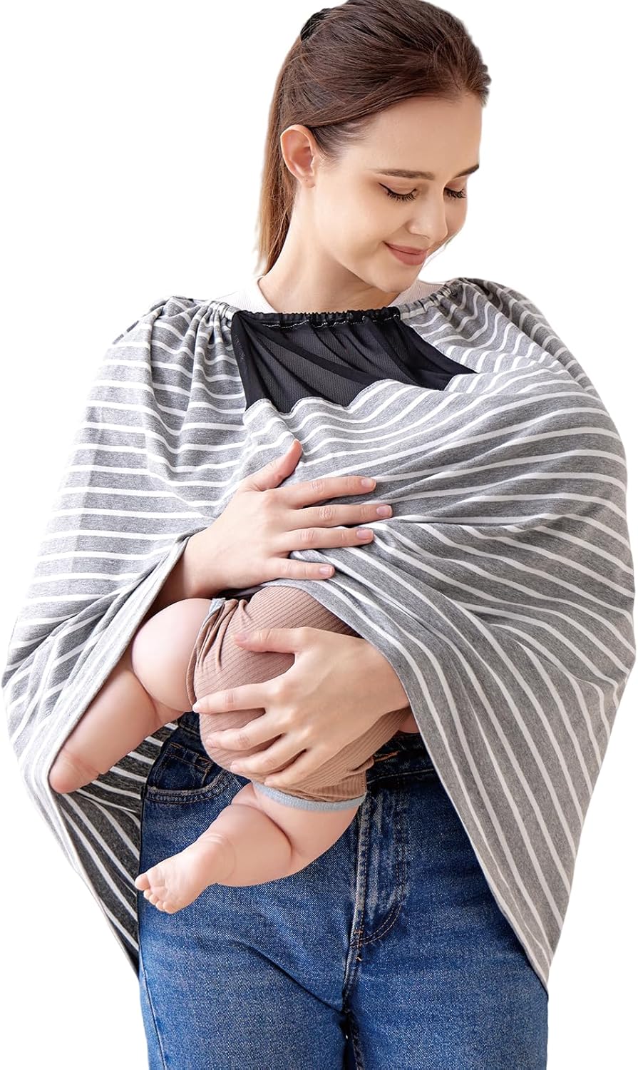 Zdolmy Nursing Cover For Breastfeeding With See-Through Mesh And Adjustable Strap, Breathable Nursing Apron Multi-Use Stroller And Car Seat Cover (Grey)