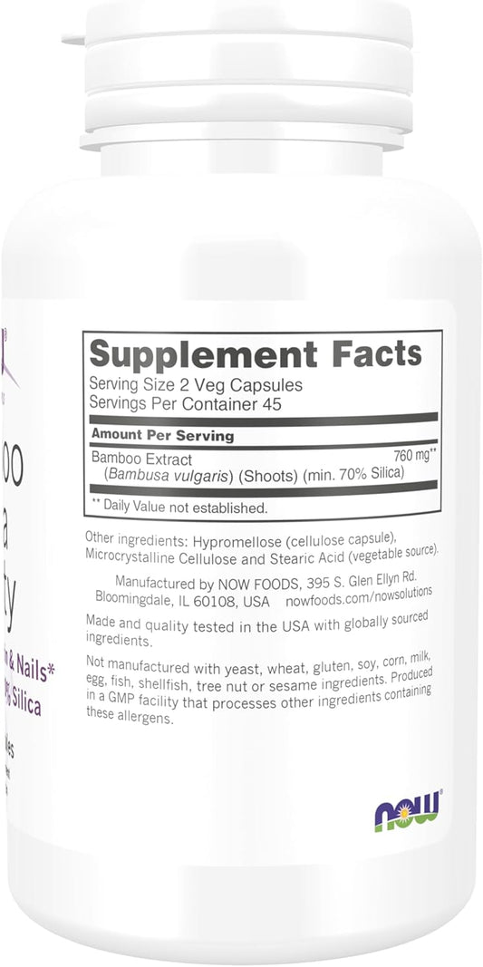 Now Foods Solutions, Bamboo Silica Beauty, Support For Hair, Skin & Nails, Standardized To 70% Silica, 90 Veg Capsules