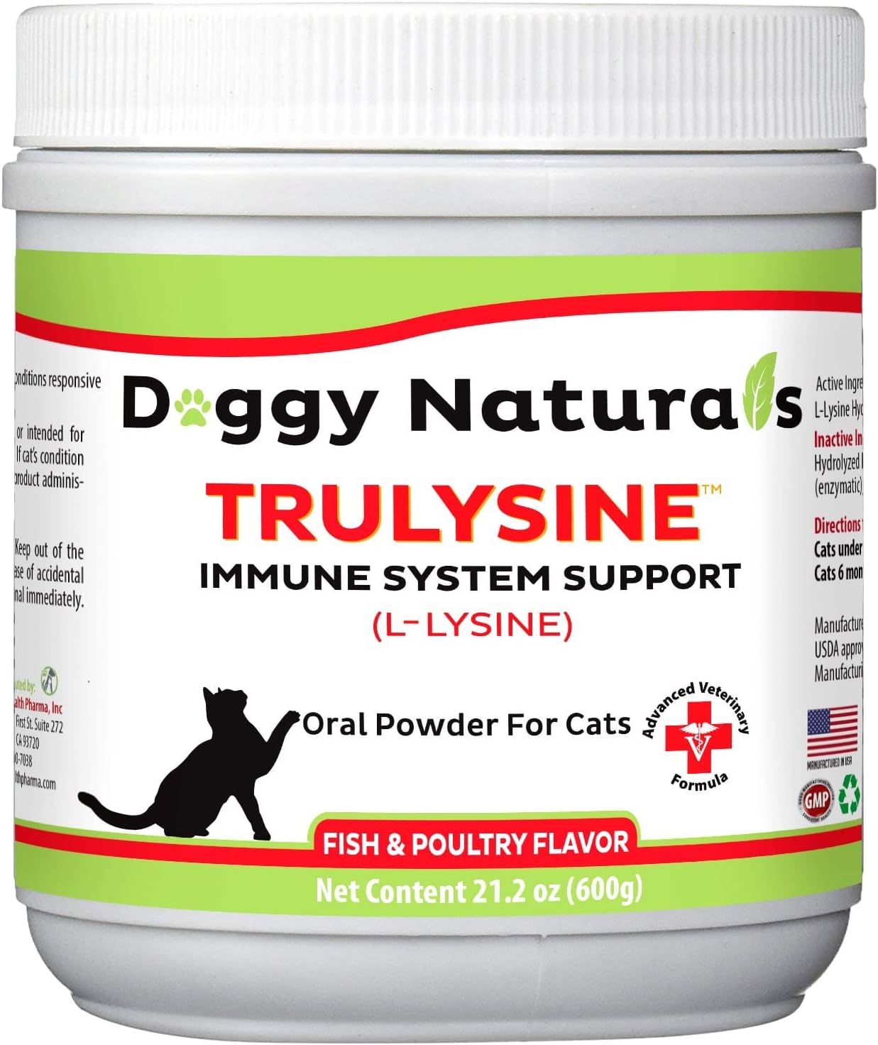 Trulysine L-Lysine For Cats Immune Support Oral Powder 21.2Oz/600G - Cats & Kittens Of All Age, Sneezing, Runny Nose Squinting, Watery Eyes-Fish & Poultry Flavor (U.S.A)(600 Grams (500Mg / Scoop))
