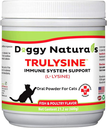 Trulysine L-Lysine For Cats Immune Support Oral Powder 21.2Oz/600G - Cats & Kittens Of All Age, Sneezing, Runny Nose Squinting, Watery Eyes-Fish & Poultry Flavor (U.S.A)(600 Grams (500Mg / Scoop))