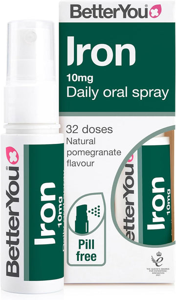 Betteryou Iron Supplement, High Strength Iron 10 Liquid Oral Spray For Men And Women, Fast-Acting To Support Energy & Immune System, Gentle On Stomach, Natural Pomegranate Flavor, 25Ml