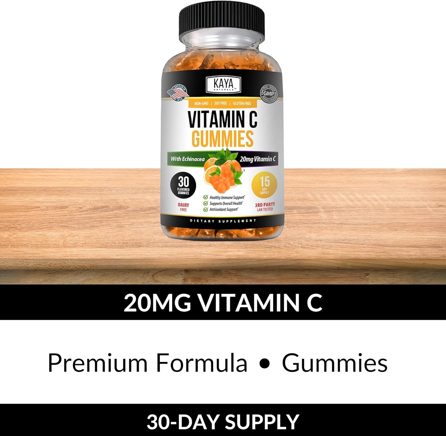 Kaya Naturals Immune Support Gummies, Zinc, Vitamin C & Echinacea, Great Flavored Gummy Vitamin Supplement 30 Count : Health & Household