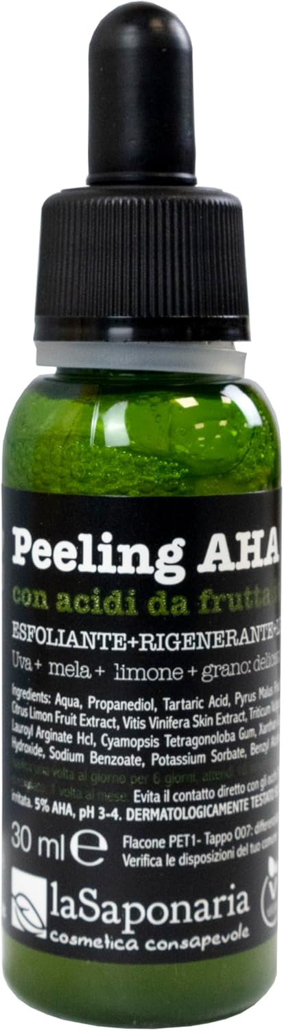 La Saponaria Aha Peel Serum, Exfoliating, Deep Cleansing, Blemishes, Anti-Ageing, Dull Skin, Skin Renewal, Natural, All Skin Types, Vegan, Cruelty-Free, Recycled Packaging, Organic, 30Ml