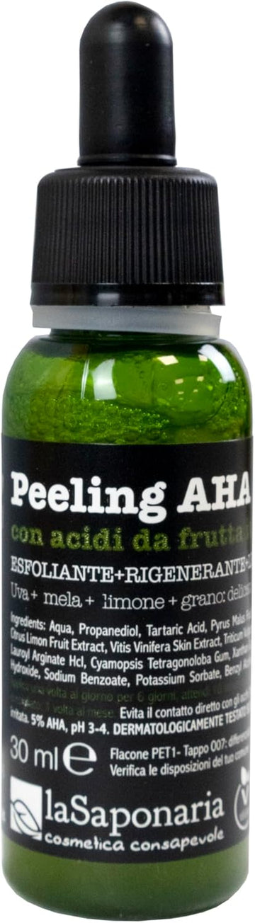 La Saponaria Aha Peel Serum, Exfoliating, Deep Cleansing, Blemishes, Anti-Ageing, Dull Skin, Skin Renewal, Natural, All Skin Types, Vegan, Cruelty-Free, Recycled Packaging, Organic, 30Ml