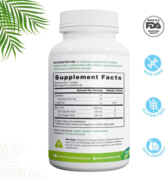 Keto Mct Oil Softgels 1000Mg: 90-Day Supply, Premium C8 & C10 Blend For Sustained Energy And Weight Management, Made From Natural Coconut Oil, Non-Gmo, Gluten-Free 90 Softgels
