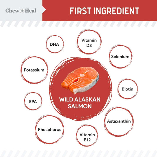 Chew + Heal Labs Dog Salmon Jerky Treats With Cognitive Support - 5 Oz Of Dog Salmon Treats - Made With Gingko Biloba, Blueberries, Cranberries, Pumpkin, And More - Made In The Usa