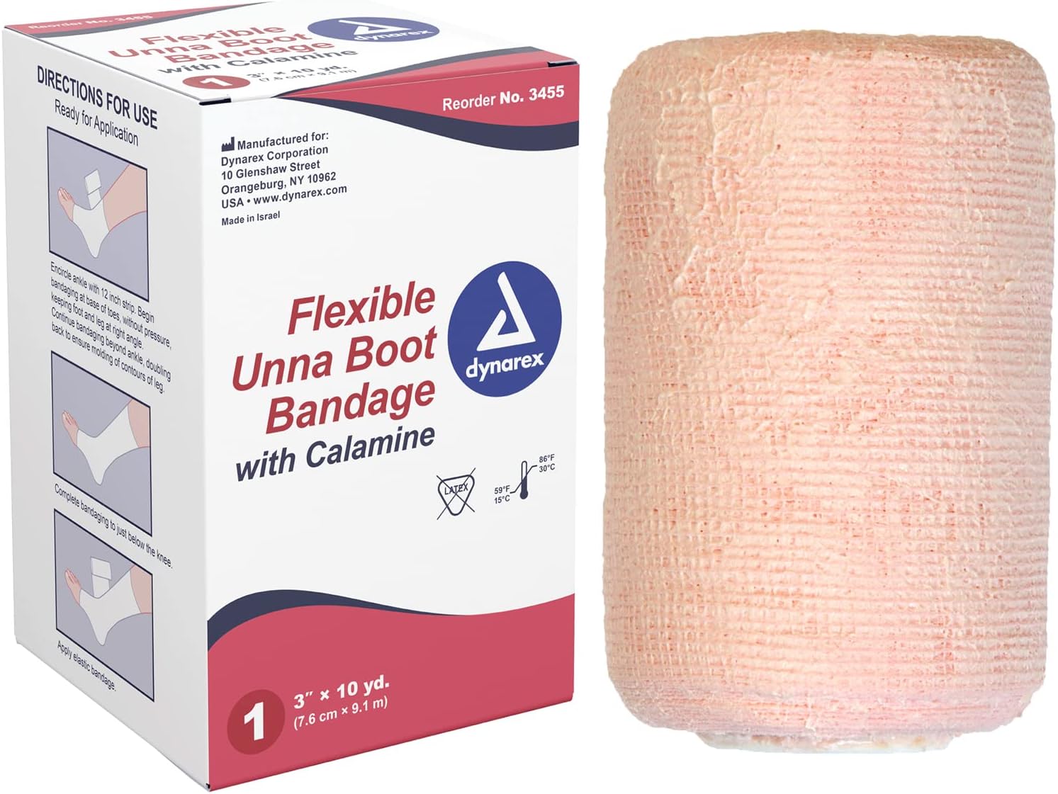 Dynarex Unna Boot Bandage, Individually Packaged, Provides Customized Compression As Treatment For Leg Ulcers With Calamine, Soft Cast, White, 3” X 10 Yds, 1 Unna Boot Bandage