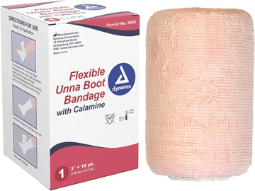 Dynarex Unna Boot Bandage, Individually Packaged, Provides Customized Compression As Treatment For Leg Ulcers With Calamine, Soft Cast, White, 3” X 10 Yds, 1 Unna Boot Bandage