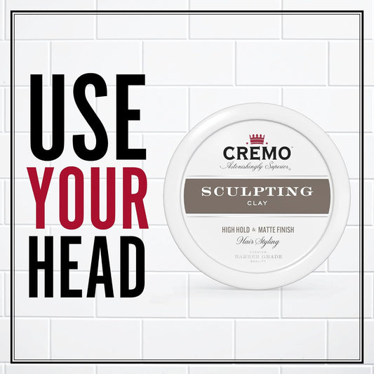 Cremo Premium Barber Grade Hair Styling Sculpting Clay, High Hold, Matte Finish, 4 Oz