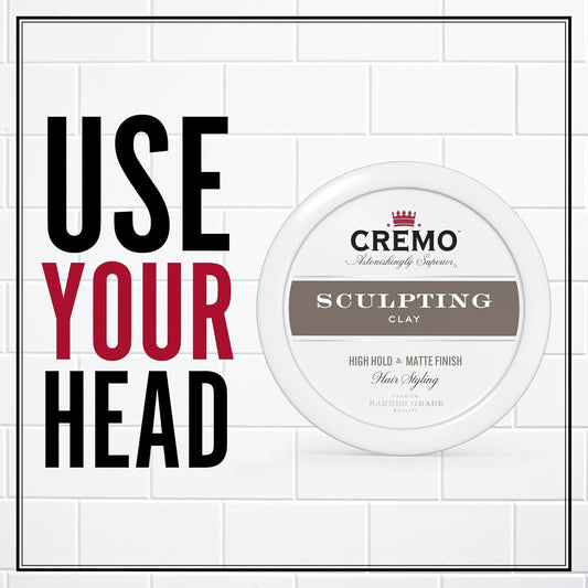 Cremo Premium Barber Grade Hair Styling Sculpting Clay, High Hold, Matte Finish, 4 Oz