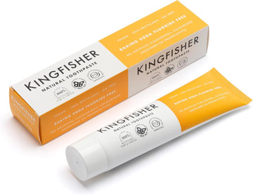 Kingfisher Natural Toothpaste Baking Soda Mint Fluoride-Free | Vegetarians And Vegan | Oral Health Foundation Approved | Gluten-Free And Gm-Free | Ethical Consumer Best Buy | 1 X 100Ml Tube