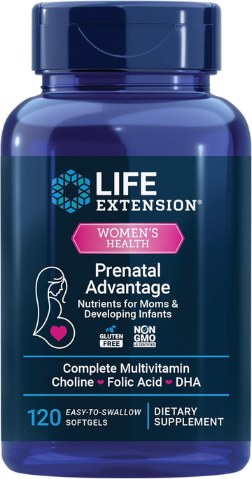 Life Extension Prenatal Advantage Supplement – Comprehensive Prenatal Vitamin For Pregnant Women - Complete Multivitamin For Healthy Brain With Dha - Non-Gmo, Gluten-Free -120 Softgels
