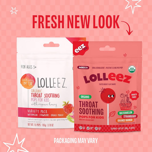 Lolleez Organic Lollipops For Kids Sore Throat Relief, Watermelon Perfect For Soothing A Sore Throat While Tasting Great, Watermelon Flavor, 28 Count
