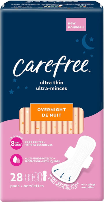 Carefree Ultra Thin Pads, Overnight Pads With Wings, 28ct